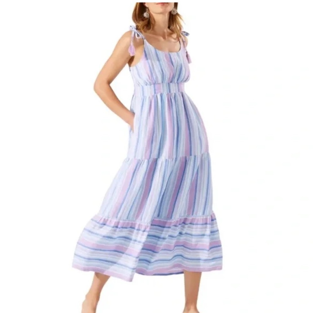 Tommy Bahama maxi sundress, size large, striped linen blend NWT